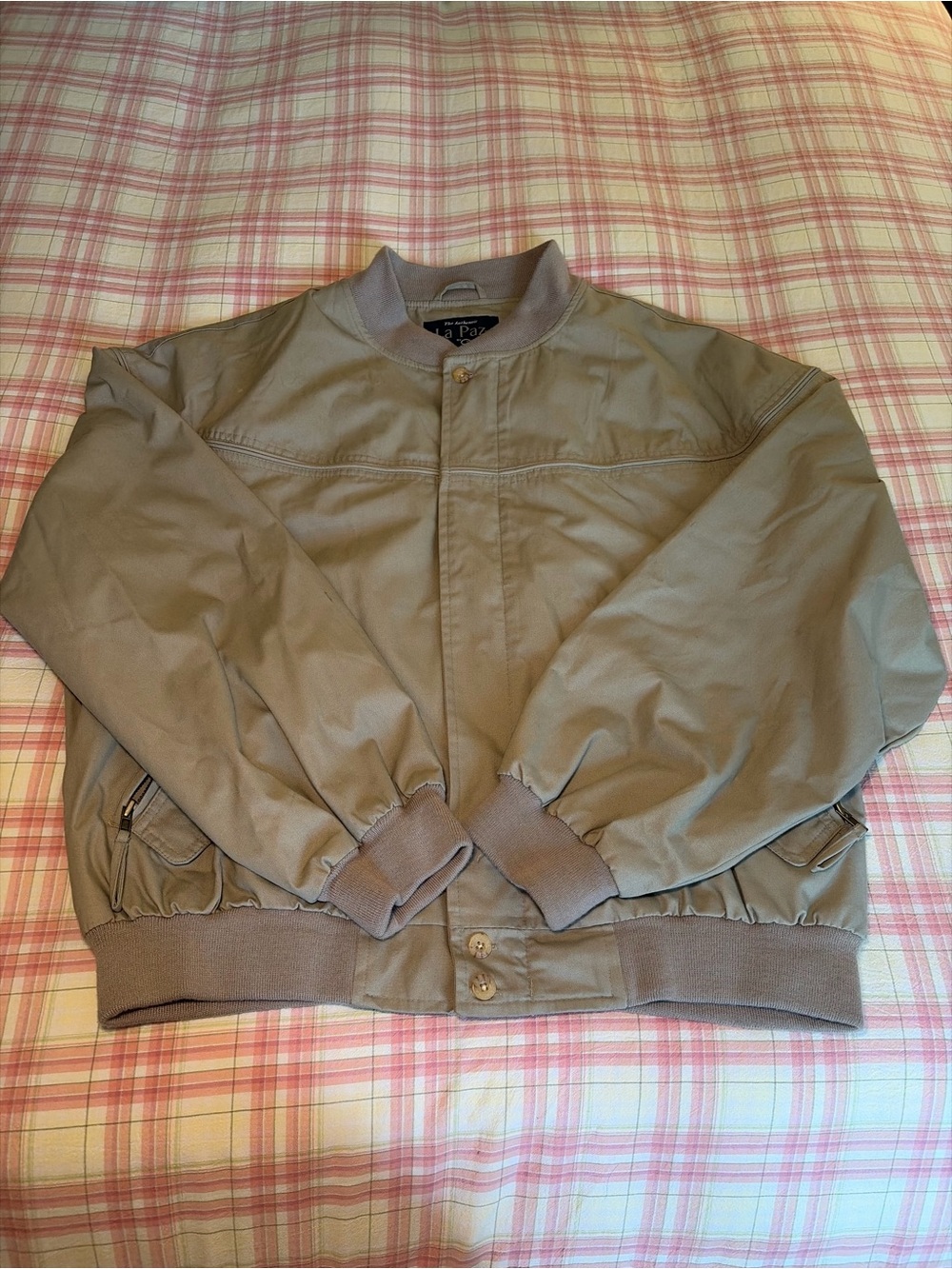 Vintage La Paz Catalina Jacket Men, LARGE Beige Full Zip Golf Bomber